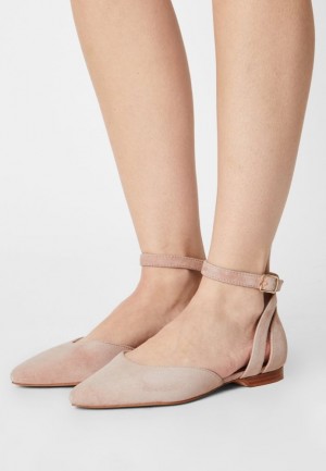 Balerinky Anna Field Kozene Ankle Remienkove Ballet Pumps Damske Béžové | 159-BLJSDR