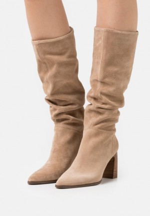 Cizmy Anna Field Kozene High Na Podpatku Boots Damske Béžové | 265-CXIMZJ