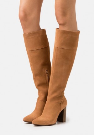 Cizmy Anna Field Kozene High Na Podpatku Boots Damske Hnede | 249-DVCMSJ