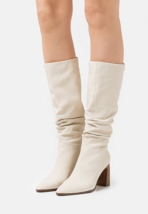 Cizmy Anna Field Kozene High Na Podpatku Boots Damske Biele | 219-MADITP