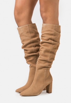 Cizmy Anna Field Kozene High Na Podpatku Boots Damske Béžové | 576-RGNKJP