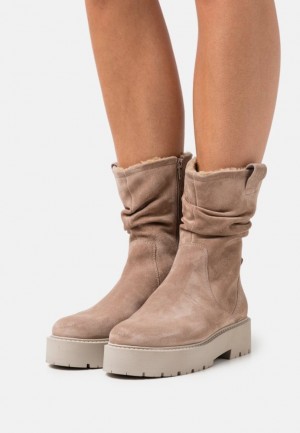Cizmy Anna Field Kozene Platforme Boots Damske Béžové | 329-BYNHUG