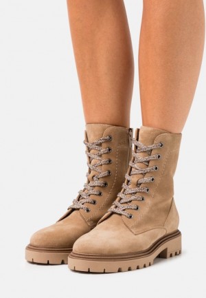Clenkove Topanky Anna Field Kozene Cipkovane Up Ankle Boots Damske Béžové | 341-WMPSGC