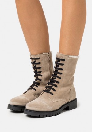 Clenkove Topanky Anna Field Kozene Cipkovane Up Ankle Boots Damske Béžové | 265-JGCSTM