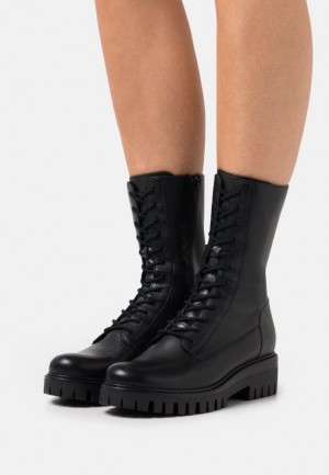 Clenkove Topanky Anna Field Kozene Cipkovane Up Ankle Boots Damske Čierne | 184-HCVMXN
