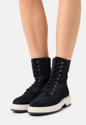 Clenkove Topanky Anna Field Kozene Platforme Ankle Boots Damske Tmavo Modre | 423-ERDSKA