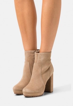 Clenkove Topanky Anna Field Kozene Platforme Ankle Boots Damske Béžové | 793-SBWEMV