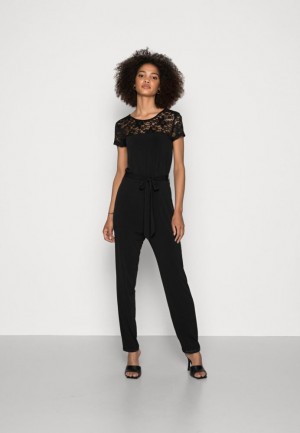 Kombineza Anna Field Occasion Cipkovane Kratke Sleeves Belted Jumpsuit Damske Čierne | 786-DWNHYO