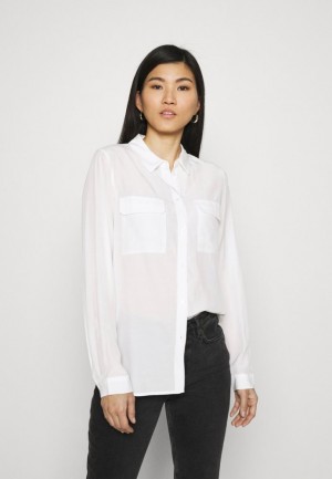 Kosela Anna Field Basic Blouse With Front Pockets Button Down Damske Biele | 462-RSOLYH