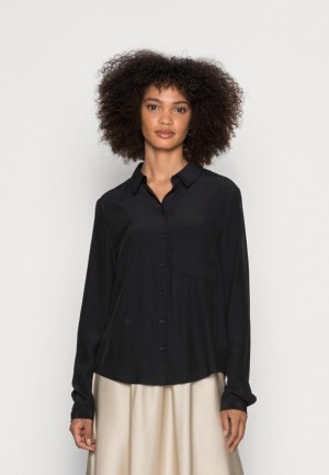 Kosela Anna Field Basic Blouse With Pocket Button Down Damske Čierne | 815-MKTZXF