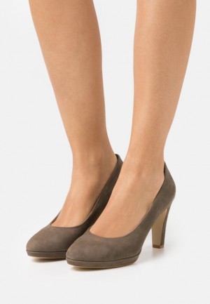 Lodicky Anna Field Kozene Pohodlie High Heels Damske Siva Hnede | 395-GQUVXP