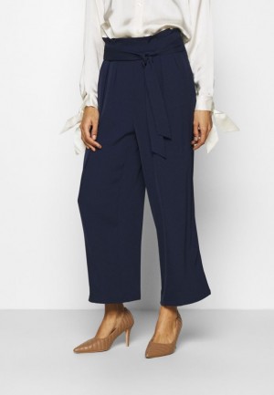 Nohavice Anna Field Siroke Topanky Cropped Leg Trousers With Belt Trousers Damske Tmavo Modre | 259-AKYLQT