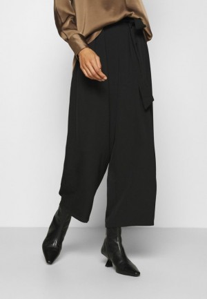 Nohavice Anna Field Siroke Topanky Cropped Leg Trousers With Belt Trousers Damske Čierne | 923-CDGYMR