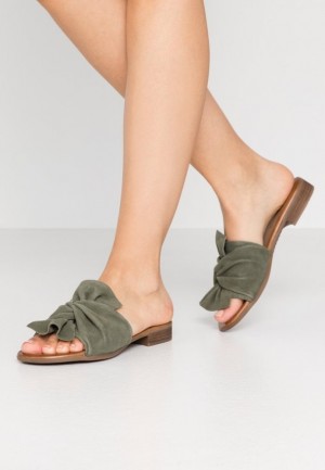 Papuce Anna Field Kozene Mules Damske Zelene | 405-JBGODR