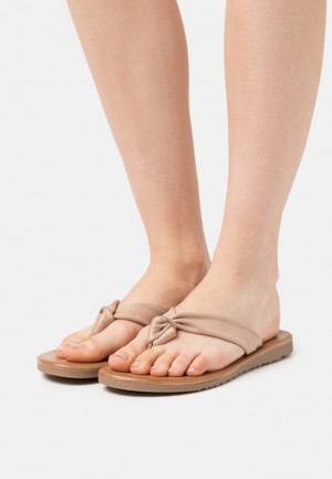 Papuce Anna Field Kozene T Bar Sandals Damske Béžové | 671-BVAYOD