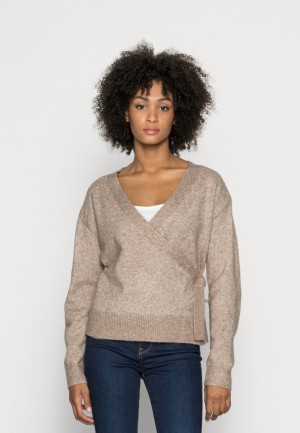 Pulover Anna Field Loose Fit Wrap Jumper Damske Siva Hnede | 542-AHOSZK
