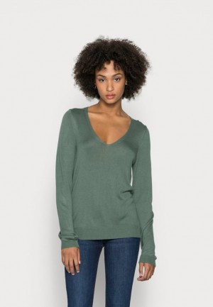 Pulover Anna Field Open V Neck Jumper Jumper Damske Zelene | 569-JCARDG