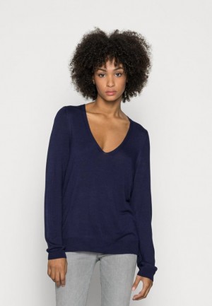 Pulover Anna Field Open V Neck Jumper Jumper Damske Tmavo Modre | 312-CUGLKN