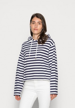 Pulover Anna Field Pruhované Loose Fit Hoodie Hoodie Damske Tmavo Modre | 854-BUCVPL