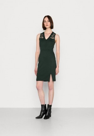 Saty Anna Field Cipkovane Insert Bez Rukavov Front Slit Saty Jersey Saty Damske Tmavo Zelene | 975-QPZDVS