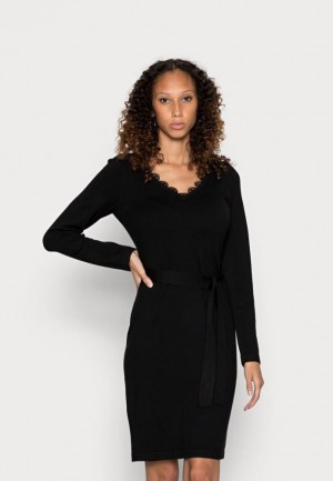 Saty Anna Field Cipkovane Insert V Neckline Loose Saty Jumper Saty Damske Čierne | 517-VUQJNW