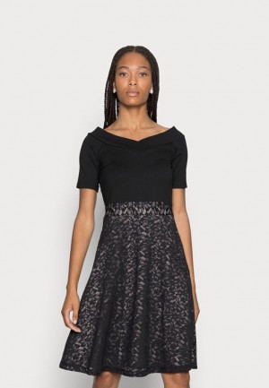 Saty Anna Field Kratke Sleeves Shoulder Cipkovane Skirt Saty Damske Čierne | 649-JPEFXS