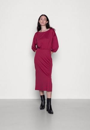 Saty Anna Field Quarter Sleeves Elevated Bežná Midi Saty Day Saty Damske Červené | 584-DEKXWO