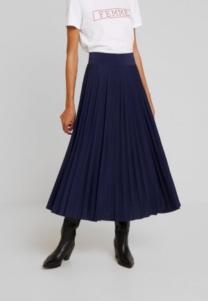 Sukna Anna Field Plisse A Line Midi Skirt A Line Skirt Damske Tmavo Modre | 784-NABXGO