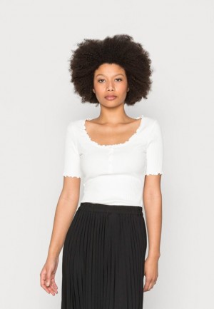Tricko Anna Field Basic T Shirt Damske Biele | 705-USICJD