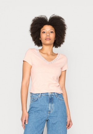 Tricko Anna Field Basic T Shirt Damske Svetlo Ruzove | 653-BMNKGO