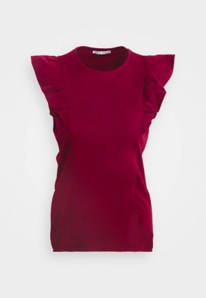 Tricko Anna Field Basic T Shirt Damske Tmavo Červené | 402-MZIYBP