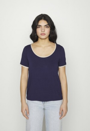 Tricko Anna Field Basic T Shirt Damske Tmavo Modre | 104-TZCMGP