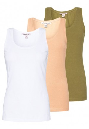 Tricko Anna Field Basic Tank 3er Pack Top Damske Biele | 253-WNAUJL