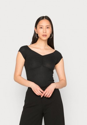 Tricko Anna Field Gathered Bust Romantic Top Basic T Shirt Damske Čierne | 187-WUTYBJ
