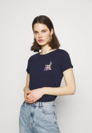 Tricko Anna Field Print T Shirt Damske Tmavo Modre | 826-KPUZRM