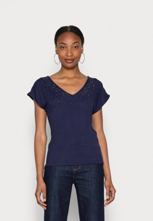 Tricko Anna Field Print T Shirt Damske Tmavo Modre | 728-HEBDKI