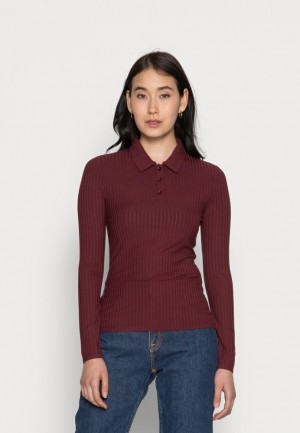 Tricko Anna Field Rebrovaný Polo Longsleeve Long Sleeved Top Damske Tmavo Červené | 502-XJSAFU