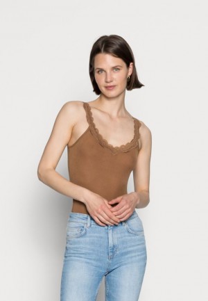 Tricko Anna Field Scallop Cipkovane Top Damske Hnede | 018-TQZULG