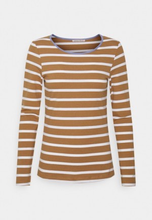 Tricko Anna Field Stripey Contrast Long Sleeved Top Damske Hnede | 412-TKPDBE