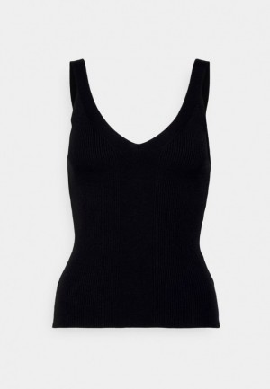 Tricko Anna Field V Neck Panel Top Top Damske Čierne | 795-YFLMZT