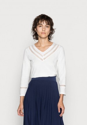 Tricko Anna Field V Neck Tape Insert Sleeve Long Sleeved Top Damske Biele | 178-DKHYXB